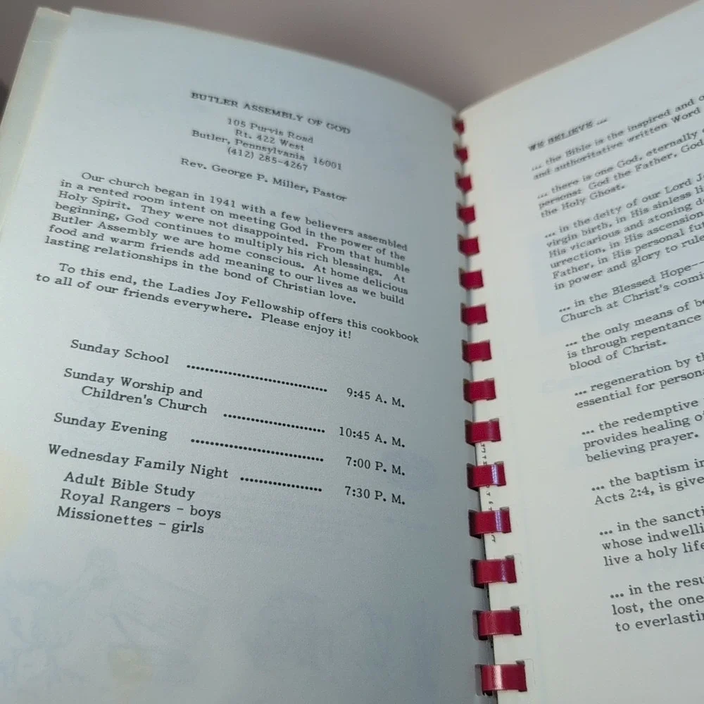 Sharing Recipes Cookbook By Ladies Joy Fellowship Butler Assembly Of God 1984
